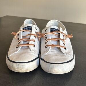 Sperry Women's White Flats with Tan Laces